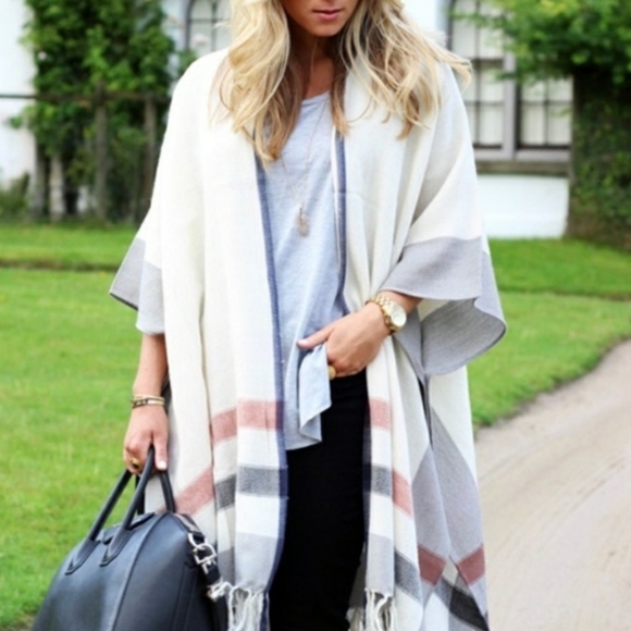 Loft | Striped Poncho with Fringe - Picture 8 of 14